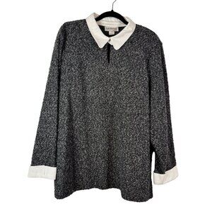 C.D. Daniels Tweed Sweater Blouse Black White Collar Cuffs Size 1X Chanel Career